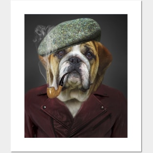 Senior Pug Smoking Pipe Funny Portrait Posters and Art